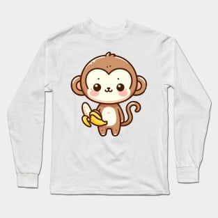 cute cartoon baby monkey carrying banana Long Sleeve T-Shirt